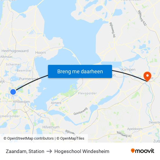 Zaandam, Station to Hogeschool Windesheim map