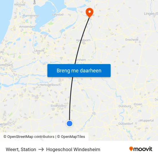 Weert, Station to Hogeschool Windesheim map