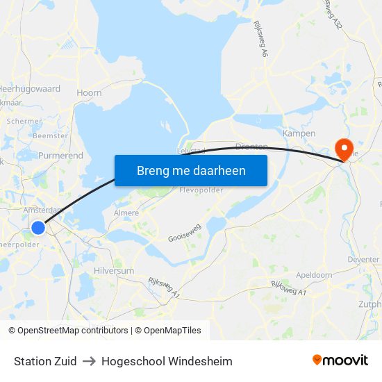 Station Zuid to Hogeschool Windesheim map