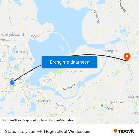 Station Lelylaan to Hogeschool Windesheim map