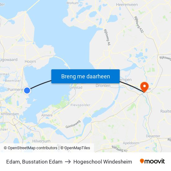 Edam, Busstation Edam to Hogeschool Windesheim map