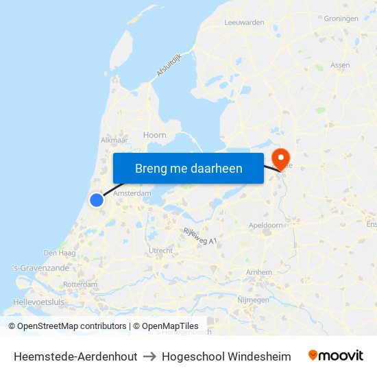 Heemstede-Aerdenhout to Hogeschool Windesheim map