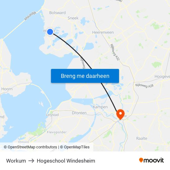 Workum to Hogeschool Windesheim map