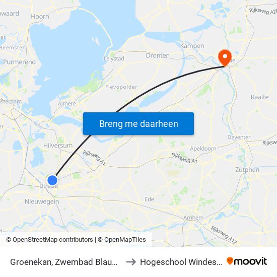 Groenekan, Zwembad Blauwkapel to Hogeschool Windesheim map