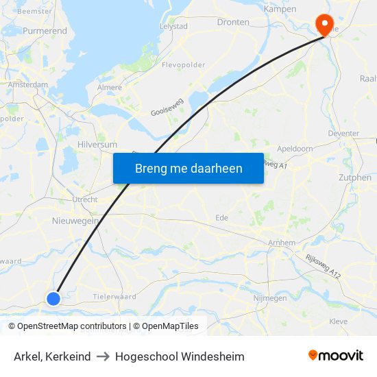 Arkel, Kerkeind to Hogeschool Windesheim map