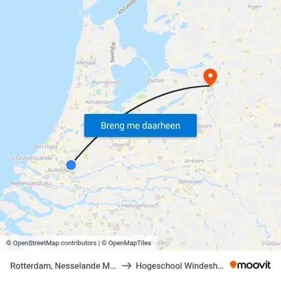 Rotterdam, Nesselande Metro to Hogeschool Windesheim map