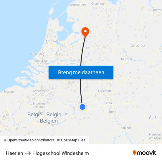 Heerlen to Hogeschool Windesheim map