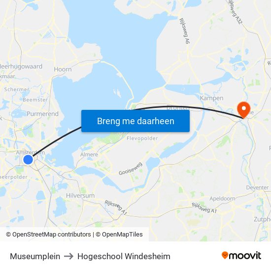 Museumplein to Hogeschool Windesheim map