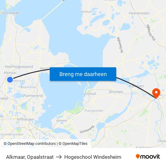 Alkmaar, Opaalstraat to Hogeschool Windesheim map