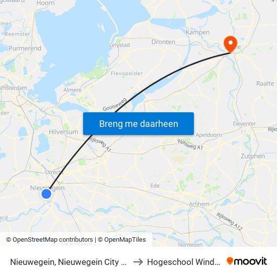 Nieuwegein, Nieuwegein City (Perron A) to Hogeschool Windesheim map