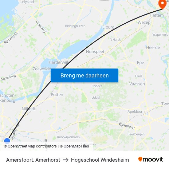 Amersfoort, Amerhorst to Hogeschool Windesheim map