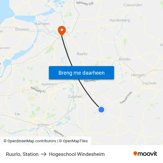 Ruurlo, Station to Hogeschool Windesheim map