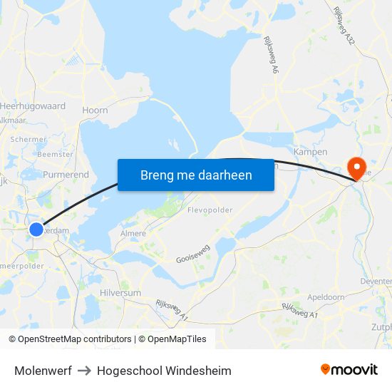 Molenwerf to Hogeschool Windesheim map