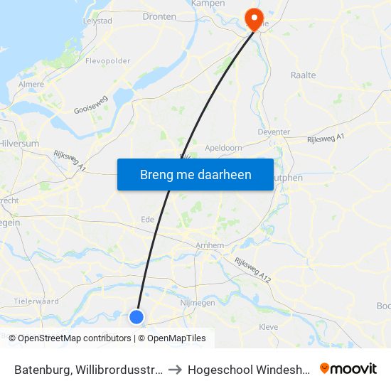 Batenburg, Willibrordusstraat to Hogeschool Windesheim map