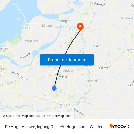 De Hoge Veluwe, Ingang Otterlo to Hogeschool Windesheim map