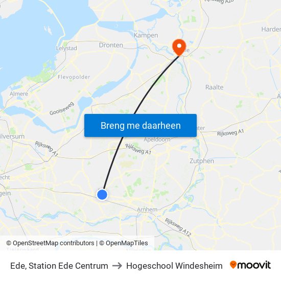 Ede, Station Ede Centrum to Hogeschool Windesheim map