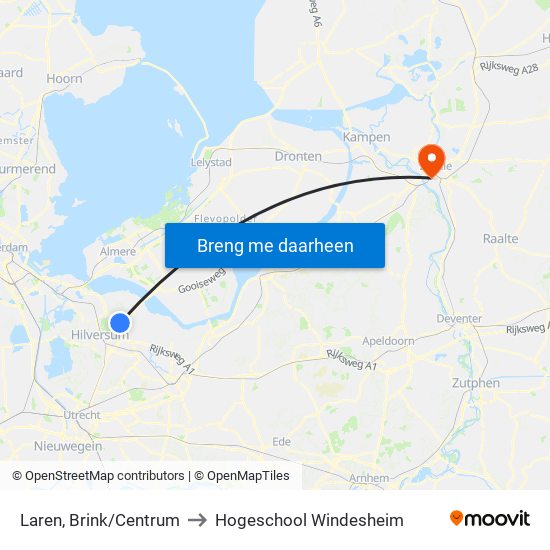 Laren, Brink/Centrum to Hogeschool Windesheim map