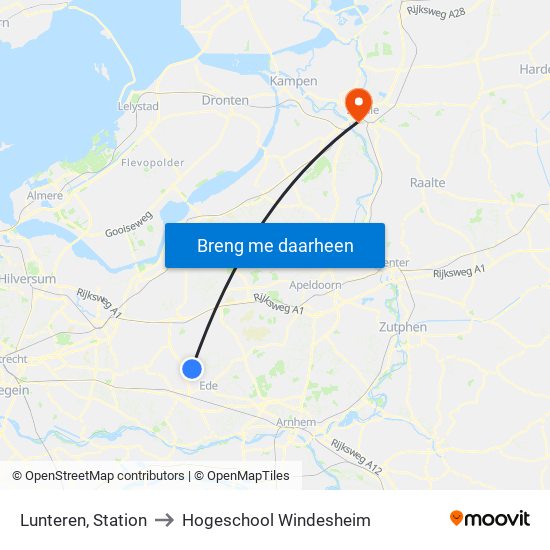 Lunteren, Station to Hogeschool Windesheim map