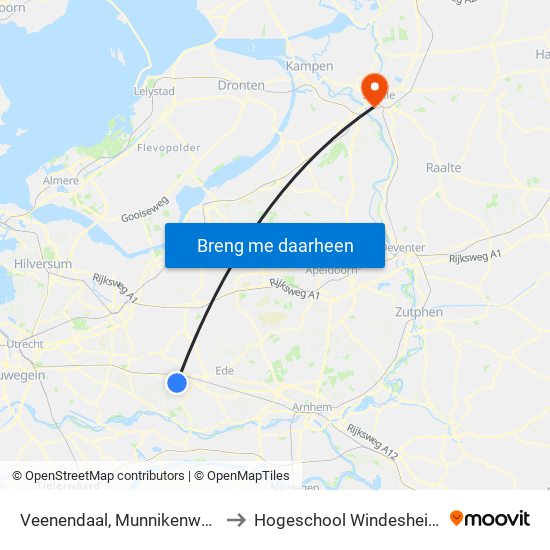 Veenendaal, Munnikenweg to Hogeschool Windesheim map