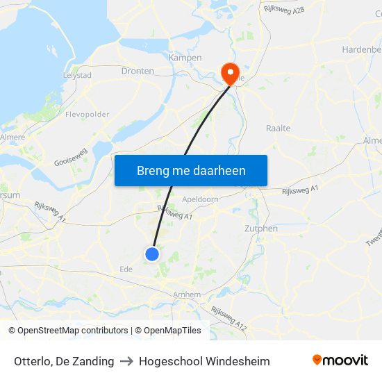 Otterlo, De Zanding to Hogeschool Windesheim map