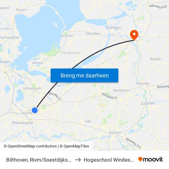 Bilthoven, Rivm/Soestdijkseweg to Hogeschool Windesheim map