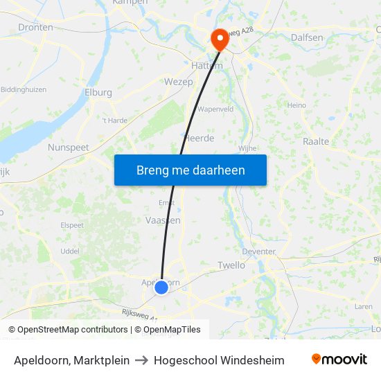 Apeldoorn, Marktplein to Hogeschool Windesheim map