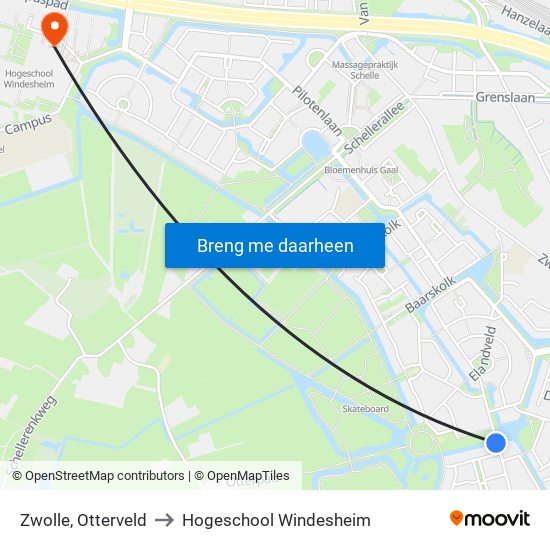 Zwolle, Otterveld to Hogeschool Windesheim map