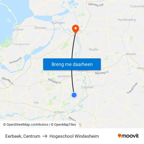Eerbeek, Centrum to Hogeschool Windesheim map