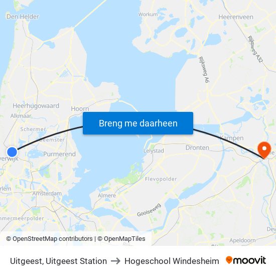 Uitgeest, Uitgeest Station to Hogeschool Windesheim map