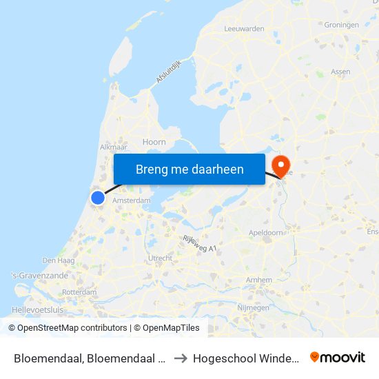 Bloemendaal, Bloemendaal Station to Hogeschool Windesheim map