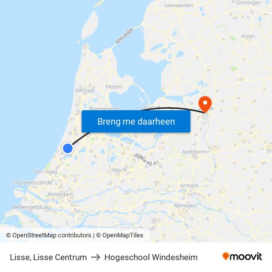 Lisse, Lisse Centrum to Hogeschool Windesheim map