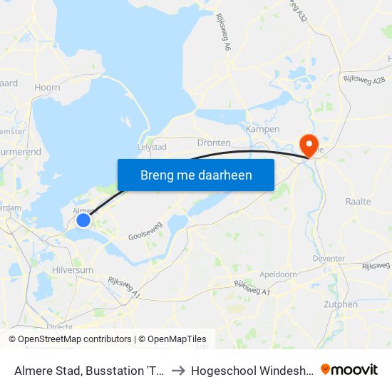 Almere Stad, Busstation 'T Oor to Hogeschool Windesheim map