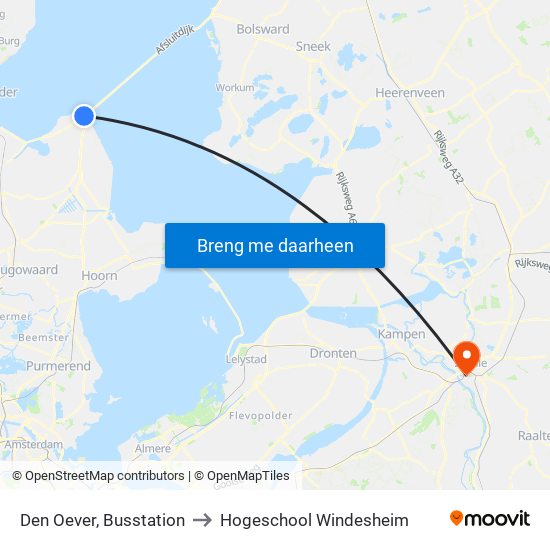 Den Oever, Busstation to Hogeschool Windesheim map