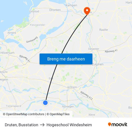 Druten, Busstation to Hogeschool Windesheim map