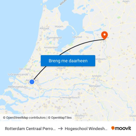 Rotterdam Centraal Perron D to Hogeschool Windesheim map