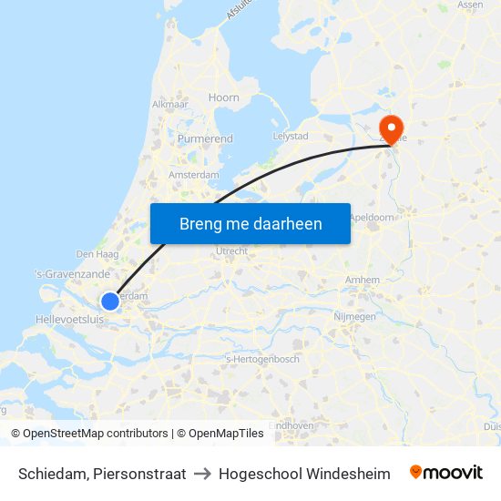 Schiedam, Piersonstraat to Hogeschool Windesheim map