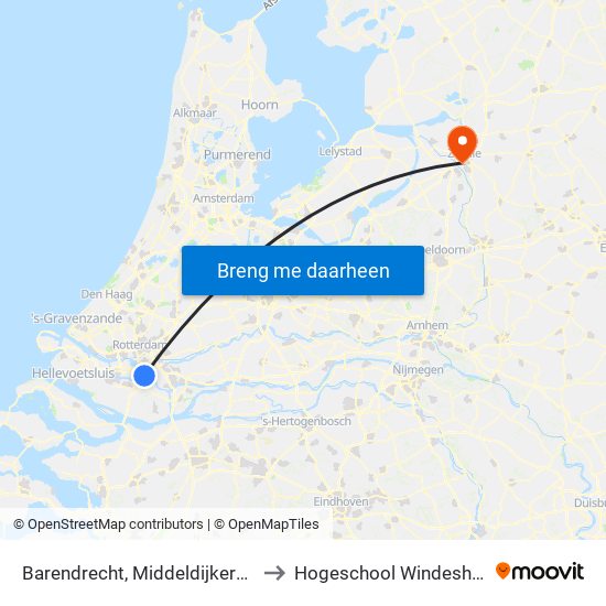 Barendrecht, Middeldijkerplein to Hogeschool Windesheim map
