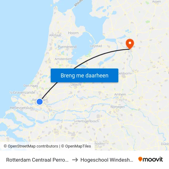 Rotterdam Centraal Perron A to Hogeschool Windesheim map