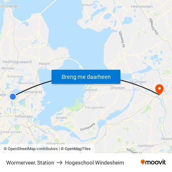 Wormerveer, Station to Hogeschool Windesheim map