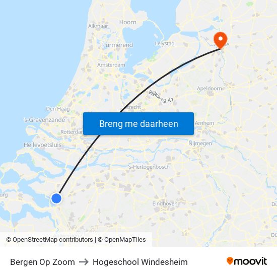 Bergen Op Zoom to Hogeschool Windesheim map