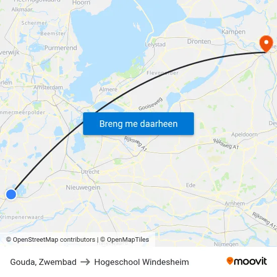 Gouda, Zwembad to Hogeschool Windesheim map