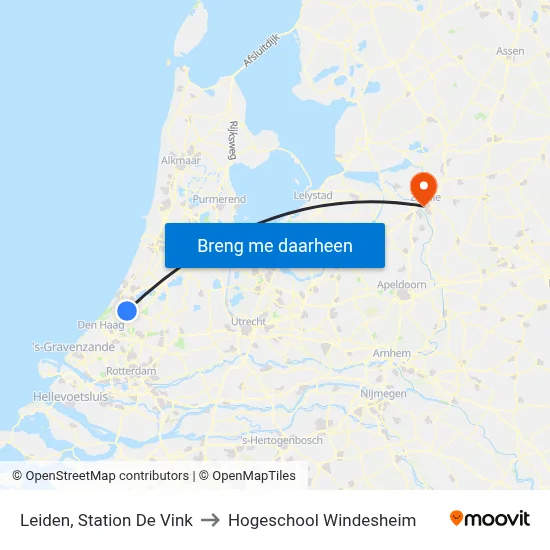 Leiden, Station De Vink to Hogeschool Windesheim map