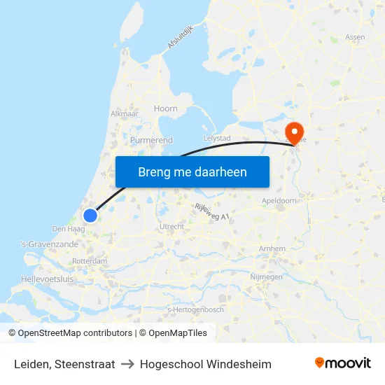 Leiden, Steenstraat to Hogeschool Windesheim map