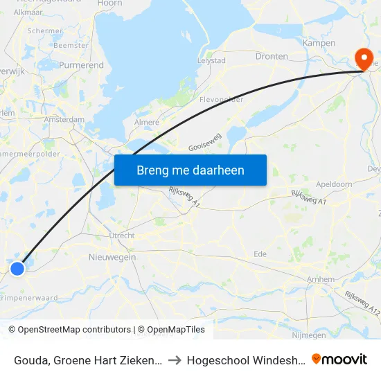 Gouda, Groene Hart Ziekenhuis to Hogeschool Windesheim map