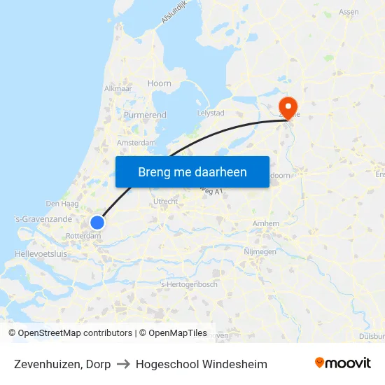 Zevenhuizen, Dorp to Hogeschool Windesheim map