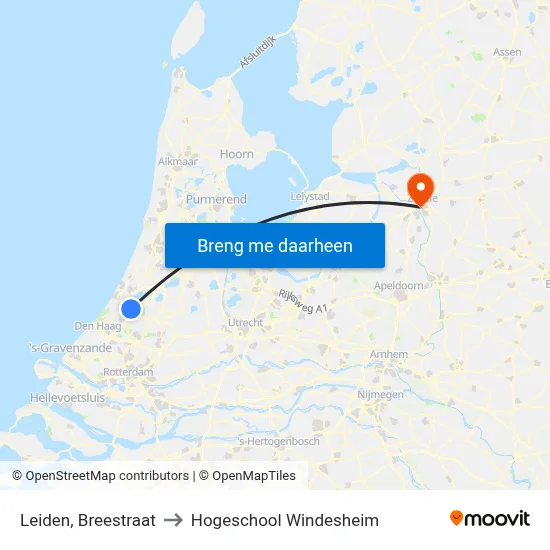 Leiden, Breestraat to Hogeschool Windesheim map