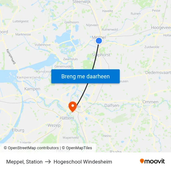 Meppel, Station to Hogeschool Windesheim map