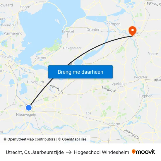 Utrecht, Cs Jaarbeurszijde to Hogeschool Windesheim map