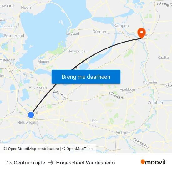 Cs Centrumzijde to Hogeschool Windesheim map