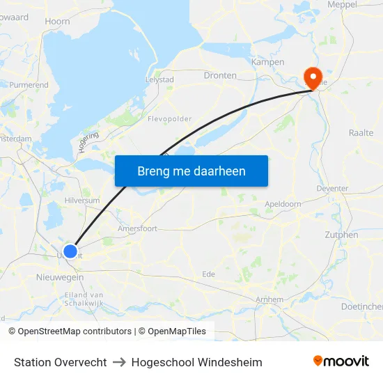 Station Overvecht to Hogeschool Windesheim map